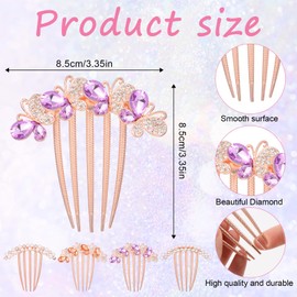 Pearl Rhinestones Hair Accessories 4 Pieces Crystals Butterfly Flower Hair Pin Hairs Fork Clips for Updo Buns Luxury Glitter Sparkly Jewelry Gems Decorative Metal Hairs Side Combs with Teeth - Sparkly
