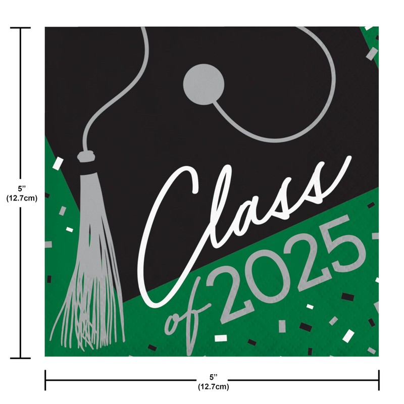 School Spirit Green Class of 2025 Beverage Napkins, 108 Count