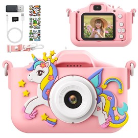 PHNIXGAM Pink Unicorn Kids Camera, Digital Camera for Toddler Boys Girls Children Selfie Camera Toy with 2 Inch Screen, 32GB Card for Age 3-12 Birthday (A Pink Unicorn)