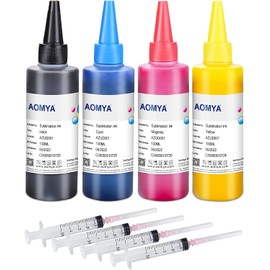 Aomya Sublimation Ink Refill Kit for Epsn ET-2720 ET2750 ET-2760 ET-4700 Inkjet Printers C88 CX3810 WF7820 Piezo Electronic Printer Head on Polyester Shirts, Plates, Mugs, Phone Cases, Pillow