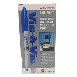 Sanford 1991 Box of 12 Blue Vis-A-Vis Waterbase Overhead Projector Transparency Pens