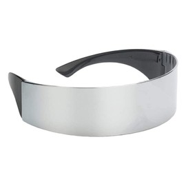 POFET Futuristic Narrow Cyclops Silver Color Mirrored Lens Visor Sunglasses Fancy Dress Costume