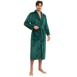 Usa Warehouse Discount Price Winter 5 Star Hotel Plush Hooded Fleece Long Bathrobes Pyjamas Men Sleepwear Stripe Bath RobeColor: MINT, Size: L