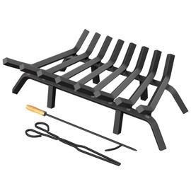 Jusgym Fireplace Grate 24 Inch with 8 Support Legs and Fire Tongs & Poker