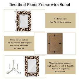 Tabletop Wood Photo Frame, Leopard Desktop Picture Frame with Stand, Girls Daughter Women Mom Gift Party Favor, Home Table Art Crafts Decor Supplies for Living Room Study Bedroom (4x6" Photo) -04