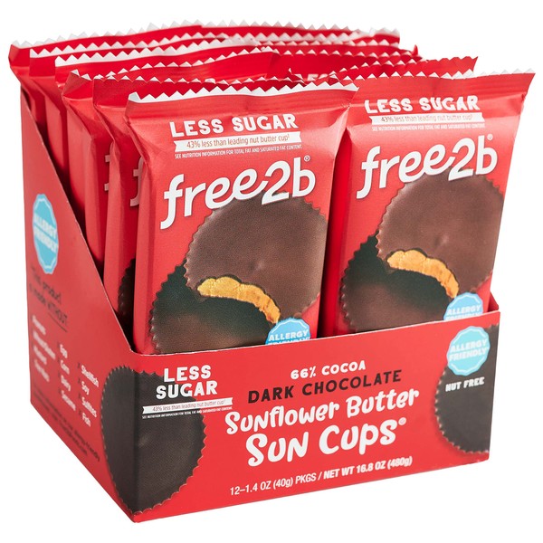Free2b Foods - Tazas de chocolate oscuro sin gluten, sin lácteos, sin nueces y sin soja, 2 tazas (paquete de 12)