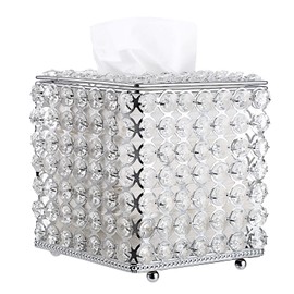SUMTree Crystal Household Cube Facial Tissue Box Holder, Square Tissue Holder Box Napkin Organizer for Dining Room, Bathroom, Bedroom, Vanity Countertop, Silver