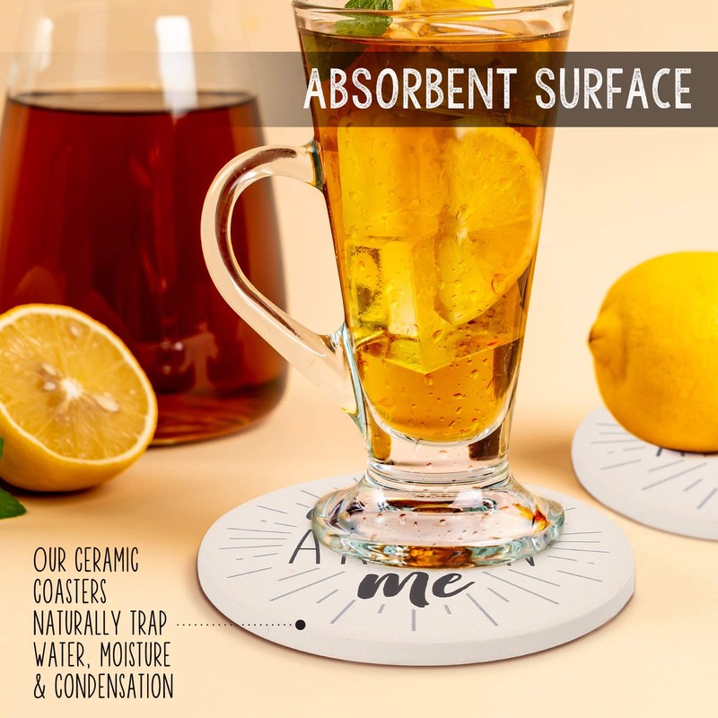 LotFancy Funny Coasters for Drinks Absorbent with Holder, 6PCS Ceramic