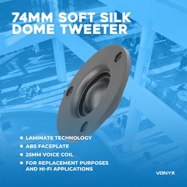 VONYX WSD74 74mm Silk Dome Tweeter, HiFi Tweeter, Speaker Tweeter with 25mm Voice Coil & ABS Faceplate – Ideal for Hi-Fi Systems, Replacement Tweeter for Clear, Precise High Frequencies