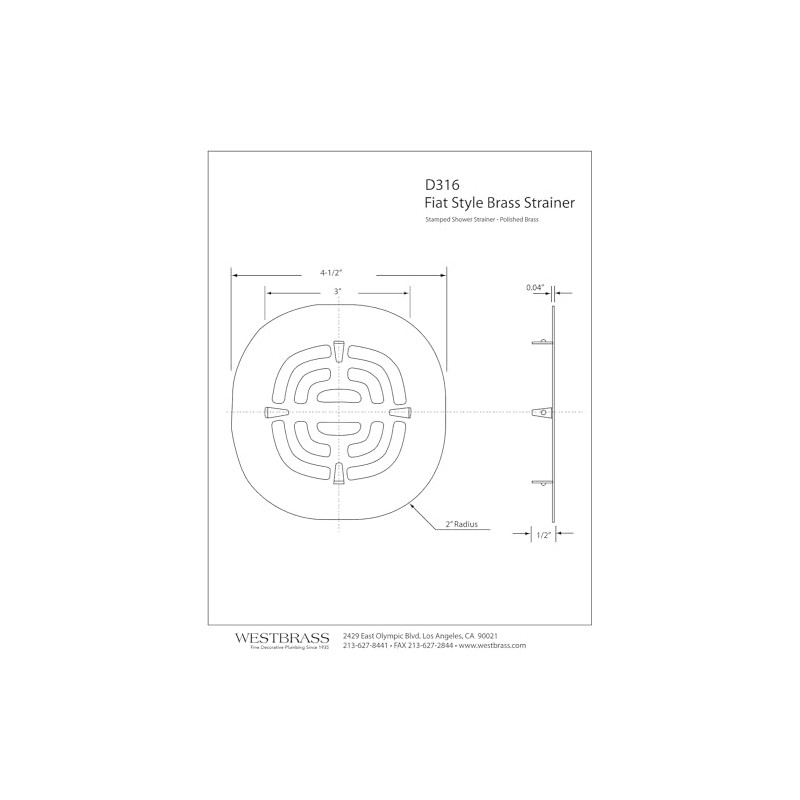 Westbrass D316-18 4-1/2" OD Brass Snap-in Shower Strainer Grid Drain