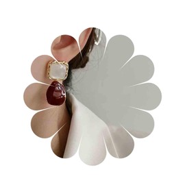 Allereya Vintage Teardrop Coral Dangle Earrings Red Coral Earrings Square Pearl Drop Earrings Coral Pearl Wedding Earrings Jewelry for Women and Girls