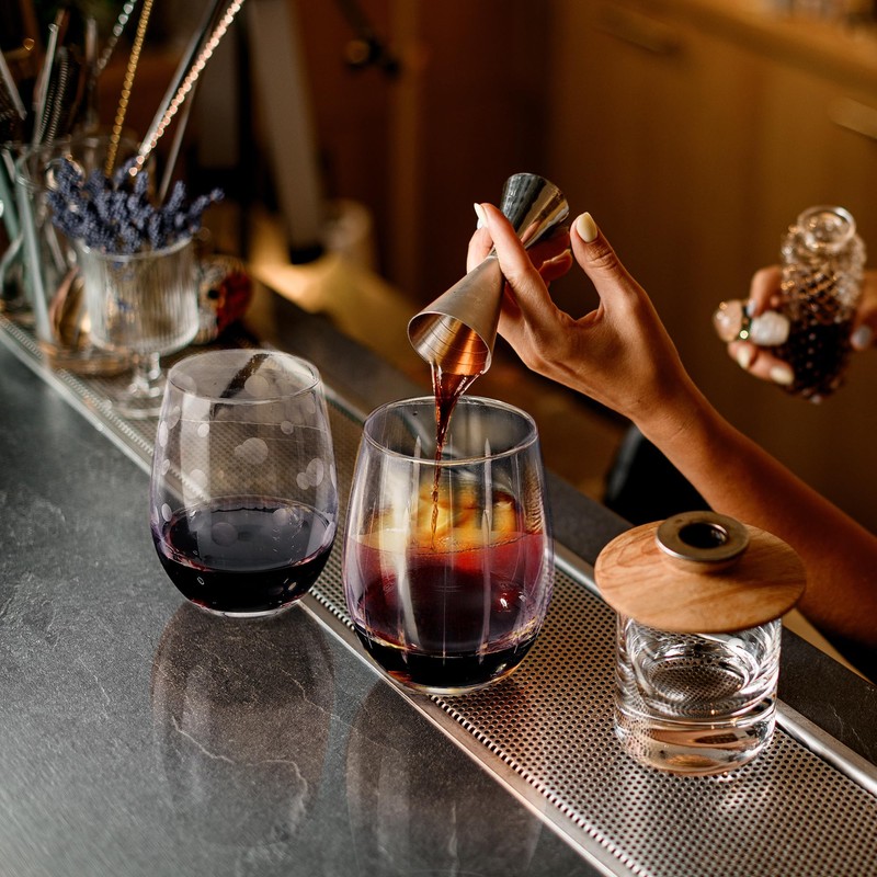 Joeyan Hand Blown Etched Stemless Wine Glasses for Red Wine,Large