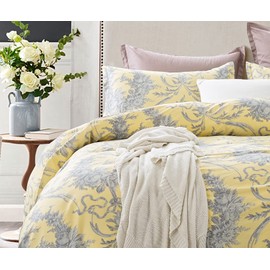 Get Bed Ready Toile de Jouy Victorian Damask Luxury Duvet Cover French Country Bedding Set Cotton Vintage Botanical Garden Bohemian Pattern Farmhouse Decor (Twin, Yellow Gray)