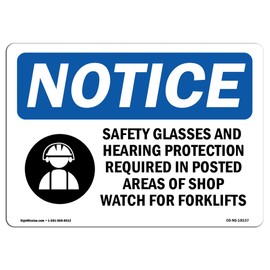 OSHA Notice Sign - Safety Glasses and Hearing Protection | Aluminum Sign | Protect Your Business, Construction Site, Warehouse & Shop Area | Made in The USA