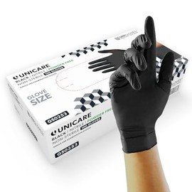 Unigloves Unicare Nitrile Examination Disposable Gloves | Multipurpose, Powder Free, Medical Gloves - Box of 100 Gloves, Black, Extra Large (GS0255)
