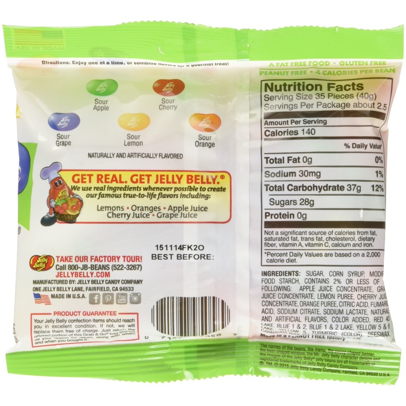 Jelly Belly Sours Jelly Beans, Sour Fruit Flavors, 3.5-oz, 12