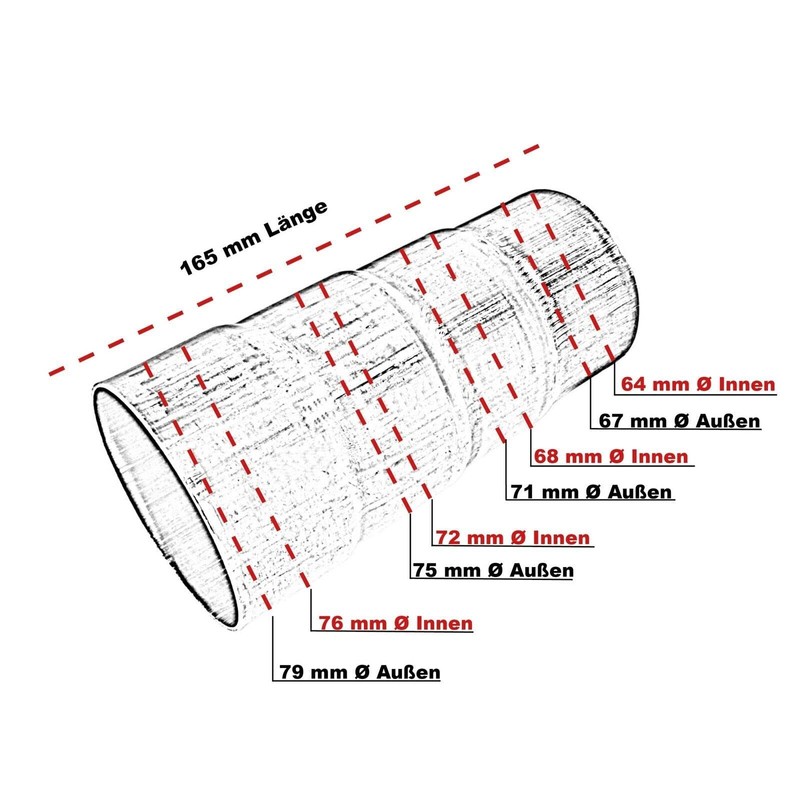 Reducer Stepped Pipe Stainless Steel Exhaust Adapter Taper (Diameter 64/68/72/76