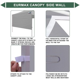 Eurmax USA 10ft Instant Canopy SunWall Canopy Tent Sidewall for Pop Up Canopy Tent,1 Pack Removable Sidewall Only(Grey)