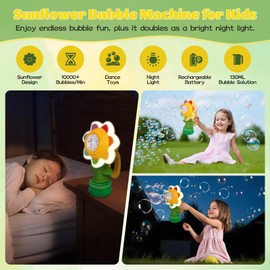 RISINGOR Flower Bubble Machine, Bubble Machine Children with Lights and Dances, Outdoor & Indoor Children's Gift Bubble Machine Toys for Birthday Wedding Camping Parties (Yellow)