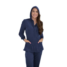 Green Town Scrubs for Women - Hoodie Pull-Over Scrub Jacket, 4 Pockets, Lightweight, Stretch Fabric, Easy Care -Indigo-Large