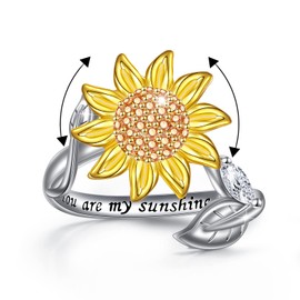 Ladytree Spinner Sunflower Ring Sterling Silver You Are My Sunshine Anxiety Relieving Ring Fidget ADHD Stress Relief Ring for Women Girls Size 7