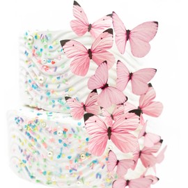 Sugar Robot Edible Butterflies for Cake Decorating- Butterfly Cake Decorations- Assorted Size - Cake Toppers and Cupcake Toppers Made in the USA - Premium Crafted -15 pcs (Pink)