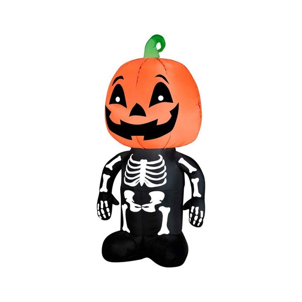 Gemmy Airblown Inflatable Skeleton Boy with a Pumpkin as His Head - Holiday Decoration, 3.5-Foot Tall