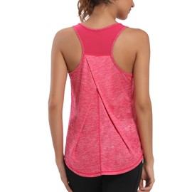 Aeuui Womens Workout Tops for Women Racerback Mesh Yoga Shirts Athletic Running Tank Tops Sleeveless Gym Clothes Rose Red