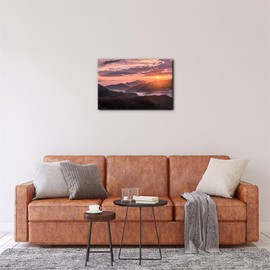 Pacimo Modern Wall Art Pastel Sunset Sunshine Mountain Range Pictures Paintings Print on Canvas Natural Landscape Giclee Prints Artwork Gallery Wrapped Stretch and Framed Ready to Hang 12"x18"
