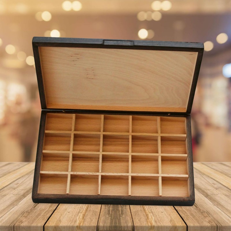 Storage Box with Lid and Einlagefächern (beech), 27 x 17