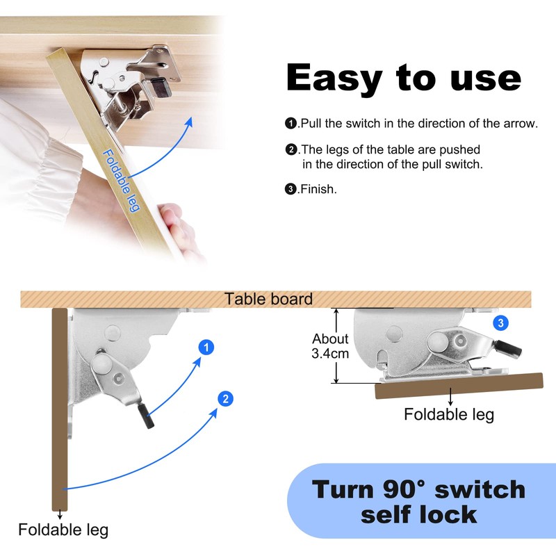 Moendergo 4PCS Table Leg Folding Brackets, 90° Folding Furniture Leg