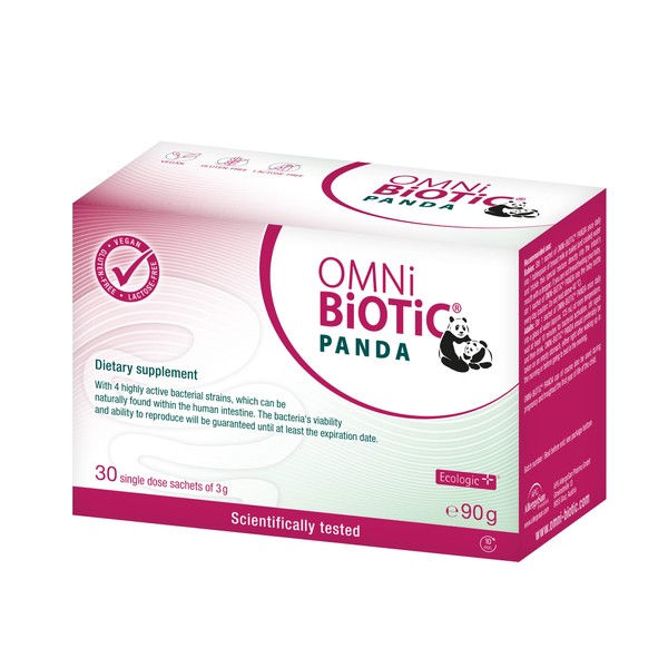 OMNi BiOTiC PANDA | 30 sachets (90g) | 4 bacterial strains | 3 billion bacteria per daily dose | Powder | Vegan | Gluten-free | Lactose-free | For daily use | Suitable for mother and child