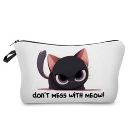 Livel lhood Funny Kitten Makeup Bag Black Cat Small Organizer Bag Toiletry Zipper Pouch Don't Mess With Meow Cosmetic Bag Birthday Present for Cat Lovers Cat Mom Women Friends