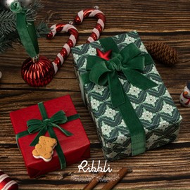 Ribbli Forest Green Velvet Ribbon 3/8 Inches Continuous 25 Yard Spool Forest Green Christmas Ribbon for Gift Wrapping Crafts Home Decor