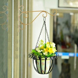 Plant Hanger Wall Hooks, Iron Wall Hanging Bracket Indoor Outdoor Plant Hooks Decorative for Hanging Lantern Wind Chimes Bird Feeder Fence, Gold