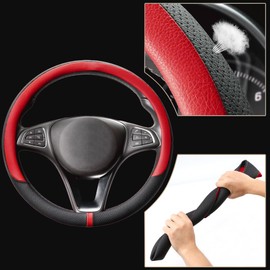 COFIT Steering Wheel Cover for Car Universal Steering Wheel Cover Non-Slip Steering Wheel Cover Leather Protective Cover M 37-38 cm Black and Red