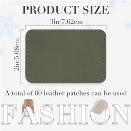 Dunzy 60 Pcs Blank Leatherette Hat Patch with Adhesive Rectangle Leather Hat Patches Rustic Faux Iron on for Fabric Repair Custom Sewing Laser Engraving DIY Crafts(Gray,3 x 2 Inch)