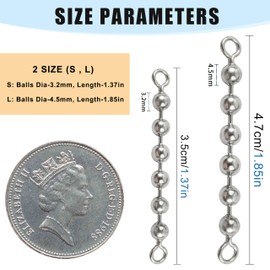 FUSIGO 20 Pack Fishing Bead Chain Swivels Stainless Steel Catfish Swivels Catfish Tackle Catfish Rig Fishing Tackle Fishing Gear Freshwater Saltwater 3.2MM