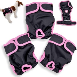 Pack of 3 Female Dog Diapers Cat Waterproof Leak Proof Washable Panties Reusable for Small Medium and Large Pets (S: Waist 12" - 16", Pack of 3 Black)