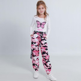 Zupora Girls 2 Piece Outfits Set Tracksuit Loungewear Activewear Long Sleeve Pullover Sweatshirt Cargo Pants 6-14