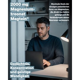 Magnesium L-Threonate with Magtein, High Dose 2000 mg, Laboratory Tested, Maximum Intake, 120 Capsules, Memory, Focus, Deep Sleep