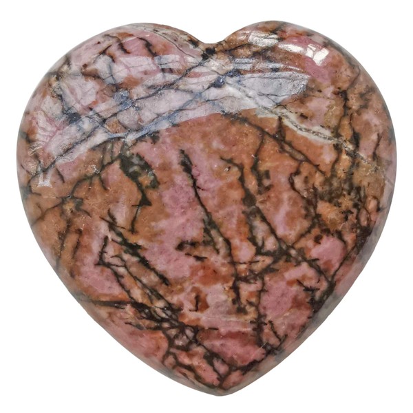 Loveliome Natural Rhodonite Heart Love Chakra Stone,Polished Palm Crystals and Healing Stone (2.17 Inch)