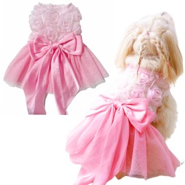 Yaopelky Small Dog Wedding Dresses Rose Flower Bowknot Dog Cat Dress Puppy Tulle Dress Doggie Tutu Skirt Cat Outfit Pet Costume for Yorkie Teddy Chihuahua