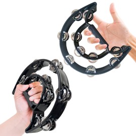 ozgram Tambourine [Black & Black] Semicircular Percussion Cajon Acoustic Performance, Musical Instrument, Karaoke, Elevate