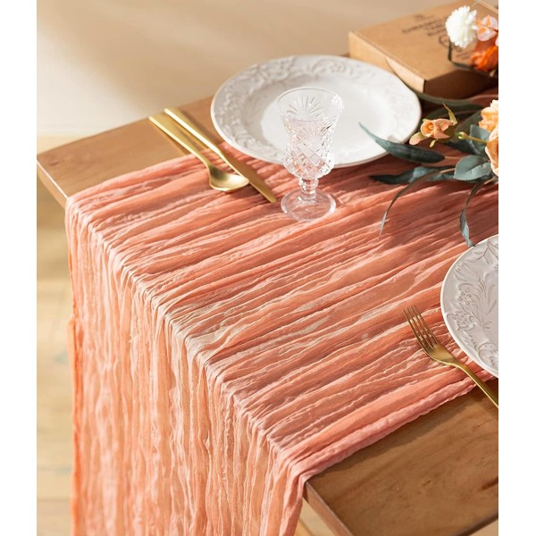 Vitalizart Cheesecloth Table Runner 10ft Gauze Boho Rustic Peach Pink