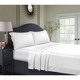 Tribeca Living BAMB300SSKIWH 300 TC Rayon from Bamboo Deep Pocket Sheet Set, King, White