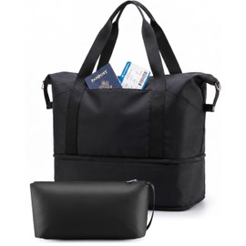 LUGGEX Travel Duffel Bags, Expandable Weekender Carry On Bag, Overnight Tote Bag with Toiletry Bag for Sport Gym Hospital (TTX, Black)