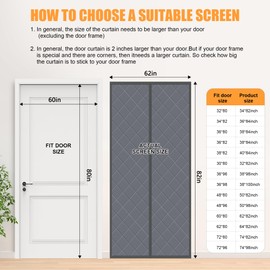 Magnetic Thermal Insulated Door Curtain, Fit Door Size to 60''X80'', Center Opening, Durable Oxford Cloth&Thicken Polyester Fiber Fill, Weatherproof, Windproof, Soundproof, Weighted Bottom
