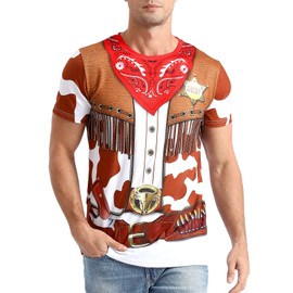 Funny World Cowboy Shirt for Men Sheriff Costume Western T-Shirts, Large, Multicolor