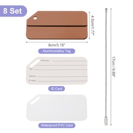 PATIKIL 8 Pcs Aluminum Luggage Tags, Suitcase Tags Identifiers Baggage Address Tags Travel ID Bag Labels for Business Trips Office Flying Hotel Check in Travel Accessories, Brown